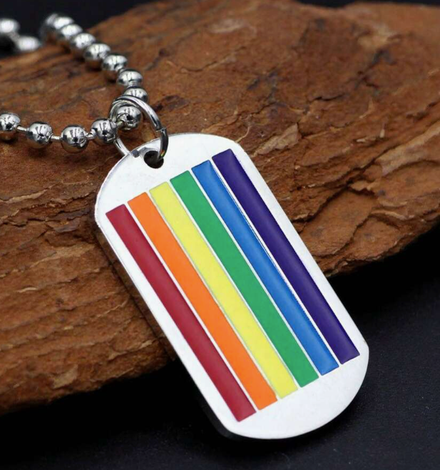 Collar con placa de identificación "Rainbow Dog Tag" – Colgante del orgullo LGBTQ+ en cadena de bolas de 60 cm