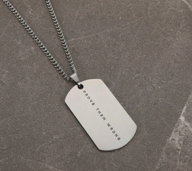 Collar de placa de identificación de acero inoxidable "Prove Them Wrong" | Joyería motivacional de fuerza y determinación