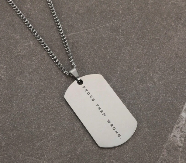 Collar de placa de identificación de acero inoxidable "Prove Them Wrong" | Joyería motivacional de fuerza y determinación