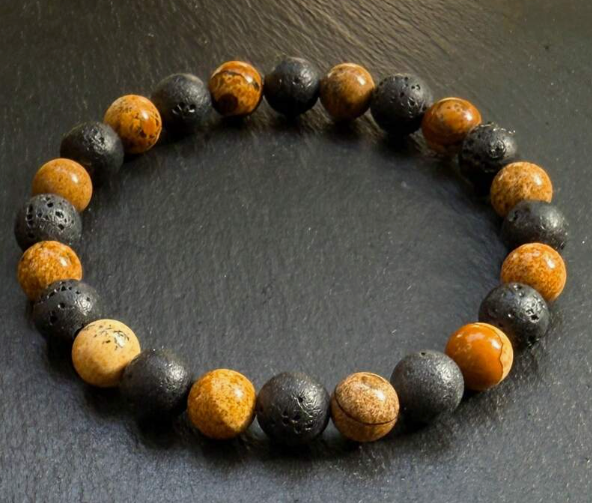 Pulsera Tierra y Ascuas – Piedra de Lava y Jaspe Picture para la Conexión a Tierra y la Fuerza Interior