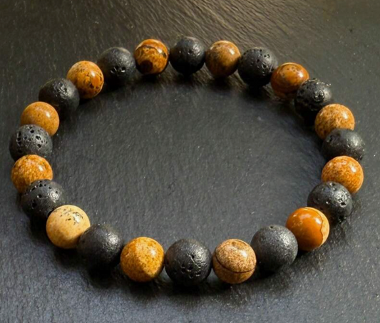 Pulsera Tierra y Ascuas – Piedra de Lava y Jaspe Picture para la Conexión a Tierra y la Fuerza Interior