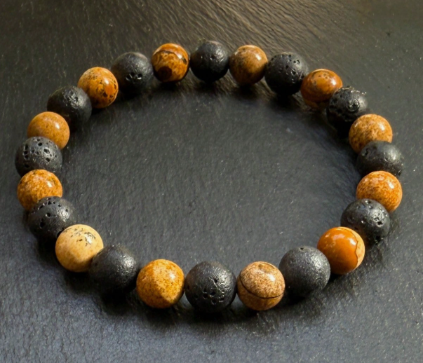 Pulsera Tierra y Ascuas – Piedra de Lava y Jaspe Picture para la Conexión a Tierra y la Fuerza Interior
