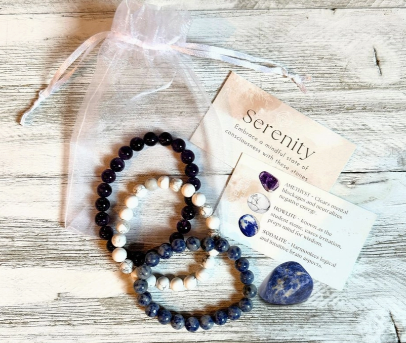 Juego de Pulseras de Intenciones – Serenidad (Amatista, Sodalita y Haulita)
