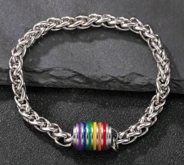 🌈 Pulsera con dije de arcoíris de acero inoxidable – Joyería de orgullo LGBTQ+