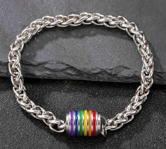 🌈 Pulsera con dije de arcoíris de acero inoxidable – Joyería de orgullo LGBTQ+