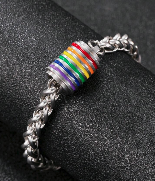 🌈 Pulsera con dije de arcoíris de acero inoxidable – Joyería de orgullo LGBTQ+