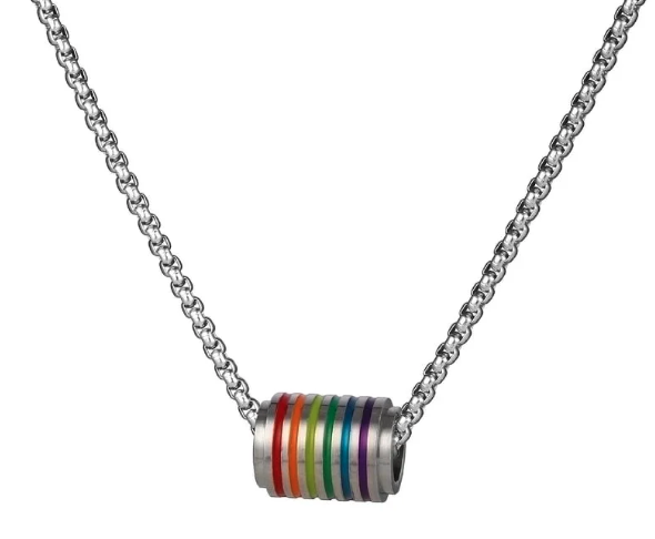 🌈 Collar cilíndrico del Orgullo - Joyería LGBTQ+ de acero inoxidable (tono plateado o tono negro)