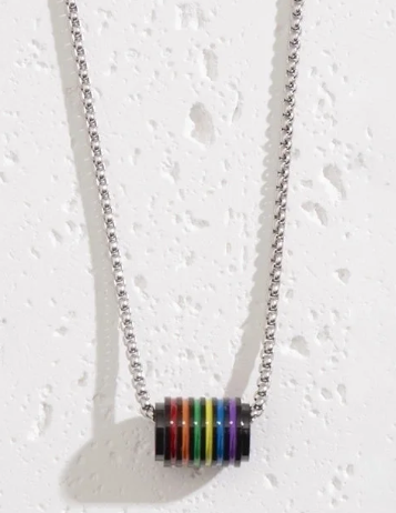 🌈 Collar cilíndrico del Orgullo - Joyería LGBTQ+ de acero inoxidable (tono plateado o tono negro)