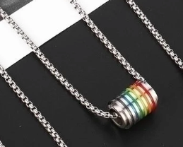 🌈 Collar cilíndrico del Orgullo - Joyería LGBTQ+ de acero inoxidable (tono plateado o tono negro)