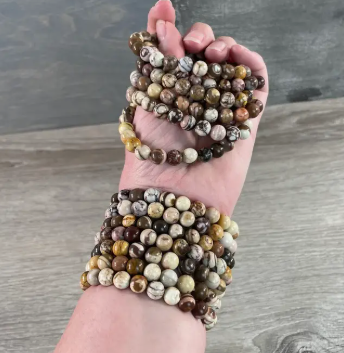 Pulsera de Piedra Natural Jaspe Cacahuete | Cuentas de 8 mm para Enraizamiento, Fuerza y Estabilidad (Muñecas Pequeñas a Medianas)