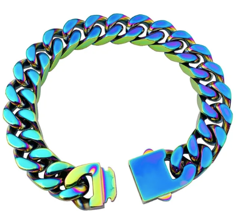 Pulsera de cadena de acero de titanio inclusiva para todos los géneros – Eslabón cubano de 22 cm, plata/oro/arcoíris