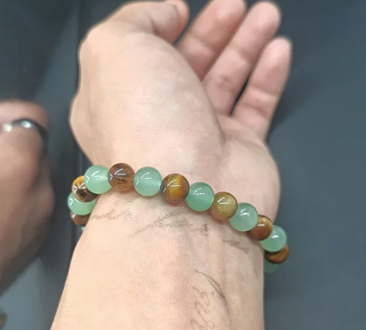 Pulsera de Prosperidad de Aventurina Verde y Ojo de Tigre – Abundancia, Confianza y Suerte (Muñecas Medianas-Grandes)