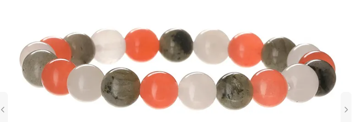 Pulsera de Cuentas Harmony Juvenil – Piedras Verdes, Blancas y Naranjas (Niños y Adolescentes, Muñecas Pequeñas)