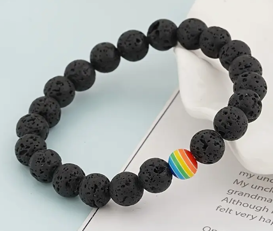 Pulsera Arcoíris del Orgullo LGBTQ de Cuentas de Piedra Volcánica