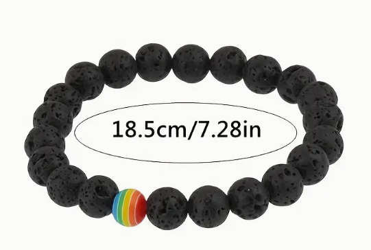 Pulsera Arcoíris del Orgullo LGBTQ de Cuentas de Piedra Volcánica