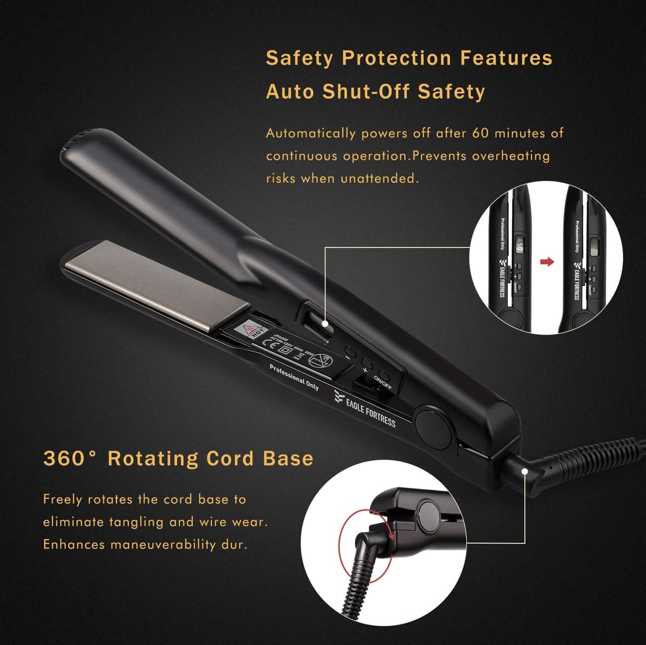 Eagle Fortress Ceramic Hair Straightener (Black)