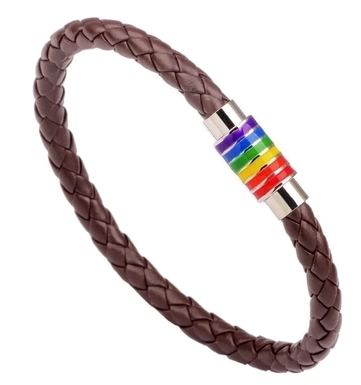 Pulsera unisex de cuero sintético Pride – Acabado en tono plateado u dorado sobre cuero marrón o negro