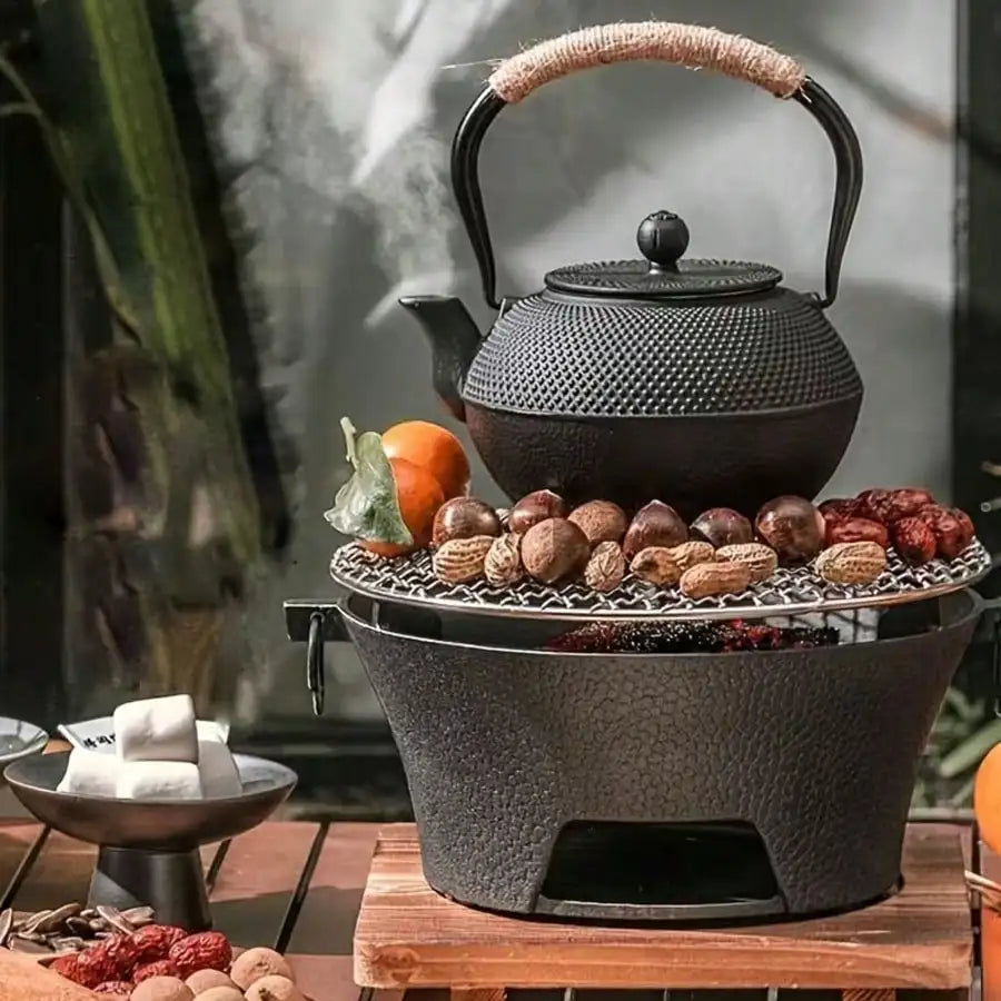 Durable High‑Temperature Resistant Cast Iron Charcoal Burner Complete BBQ Grill Stove Smokeless Portable Heating & Tea Making Stove Vintage Old‑Fashioned Design For Backyard Patio Home Garden Holiday Gift