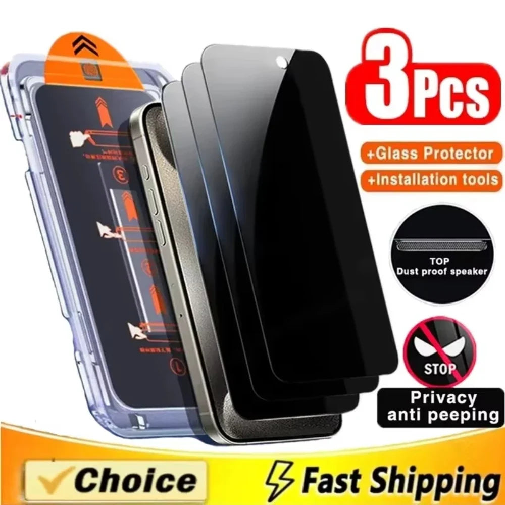 3Pcs Privacy Tempered Glass Dust Free Installation Protector for IPhone 18 17 16 15 14 13 12 11 Pro Max Anti-Spy Screen Protecto