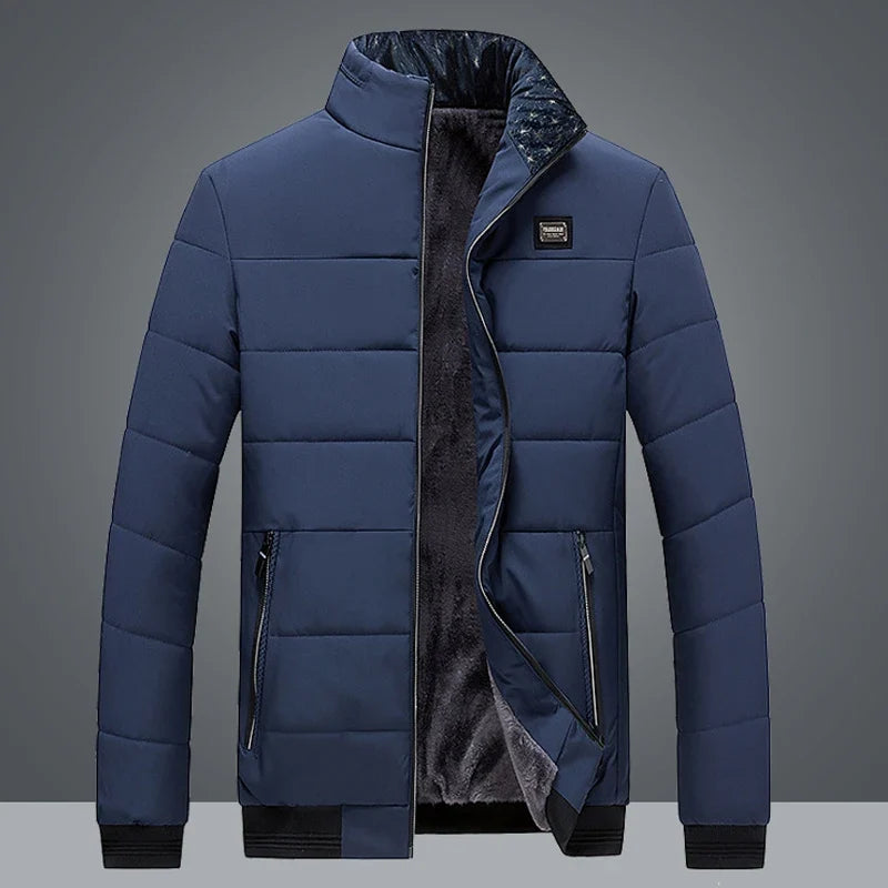 Puffer Jacket Mens Fleece Lined Thick Parkas Stand Collar Jacket Men's Coat Winter Warm Thick Coat Quilted Padded Jacket Outwear