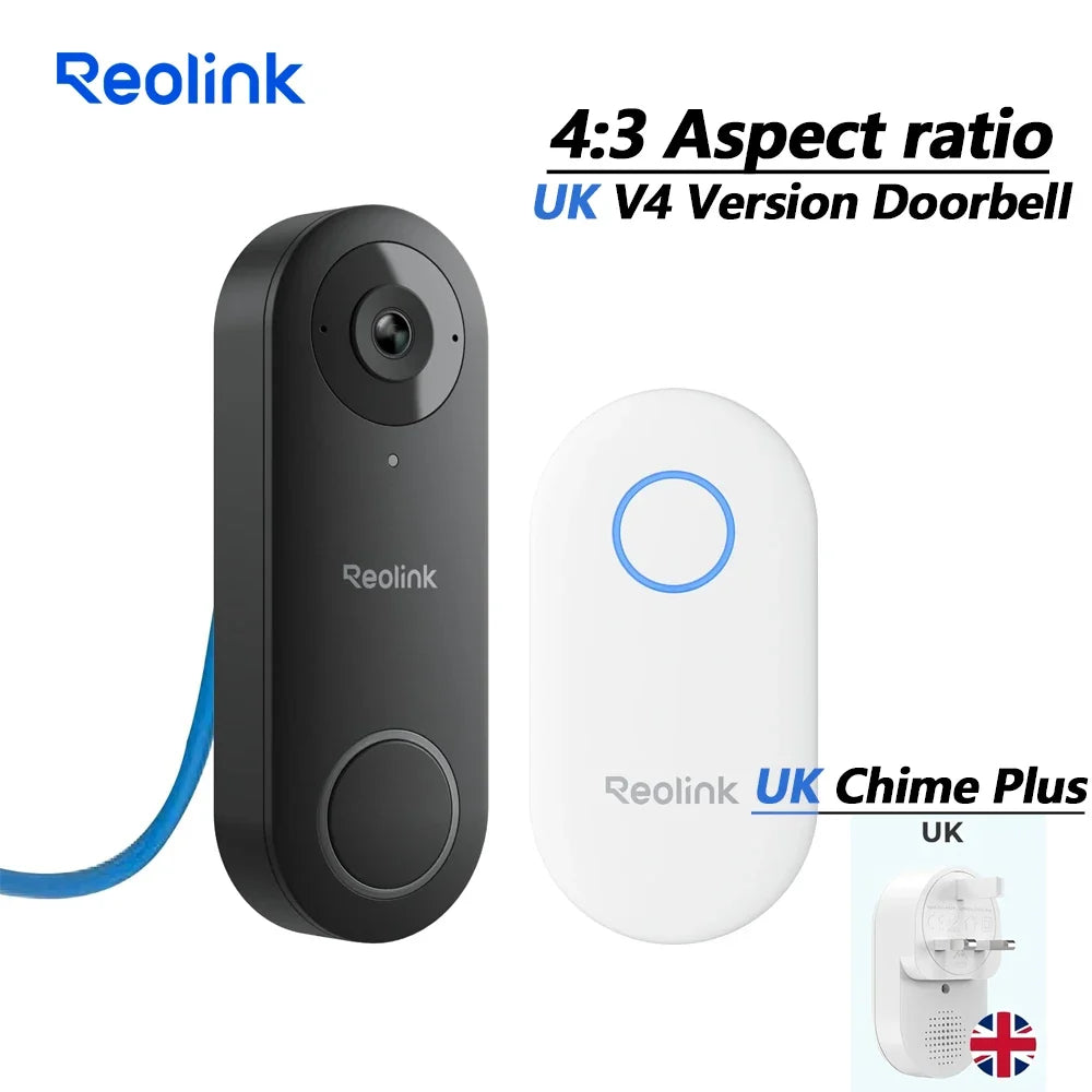 REOLINK 2K+ PoE Video Doorbell 2-Way Talk 4:3 Aspect Ratio Smart Home Video Intercom Wired Door Bell with Chime(EU&UK Optional)