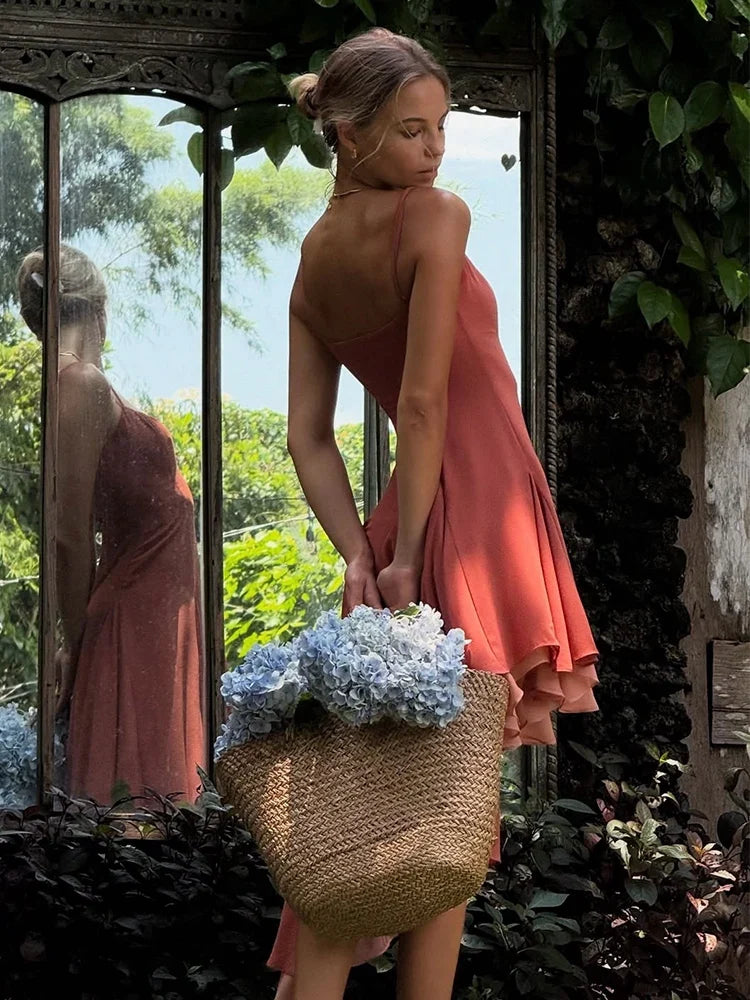 Irregular Pink Women's Dress Summer Maxi Beach Vestidos Strap Sleeveless Long Dress Casual Boho Holiday Vocation Dress 2025