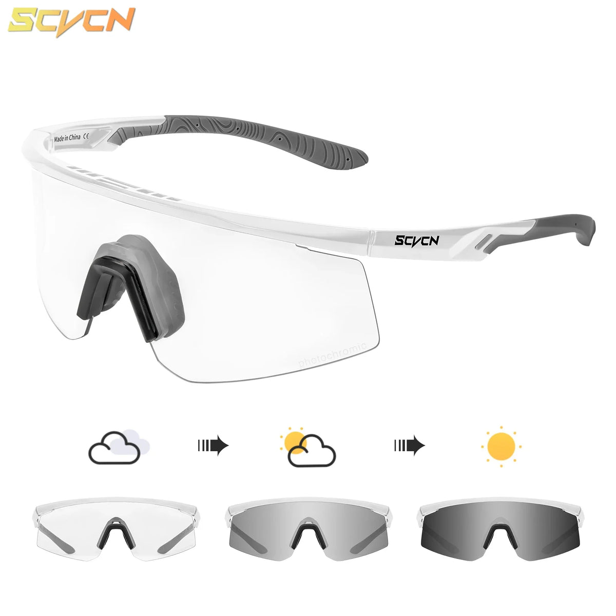 SCVCN Outdoor Photochromic Sunglasses Men Women Bicycl Cycling Glasses Sports MTB Driving Bike Eyewear Hiking UV400 Goggles New