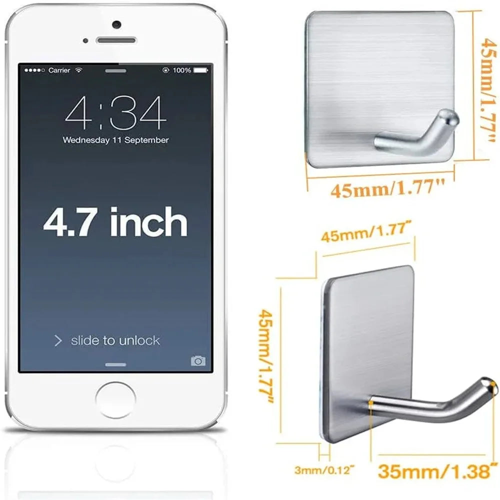 4PCS Stainless Steel Wall Mounted, Wall Mounted Self-Adhesive Hook, Key Holder, Wall Mounted, Towel Rack, Jacket, Bag Hook