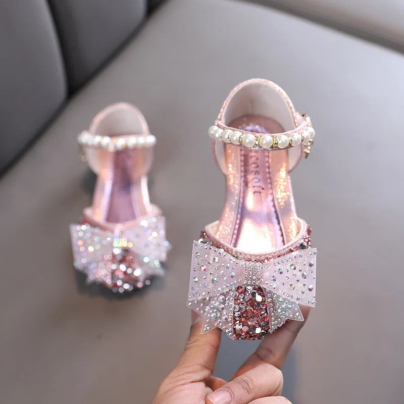 Summer Princess Girls Sandals Sequins Rhinestone Bow Girls Shoes New Baby Perform Prewalker Leather Casual Shoes