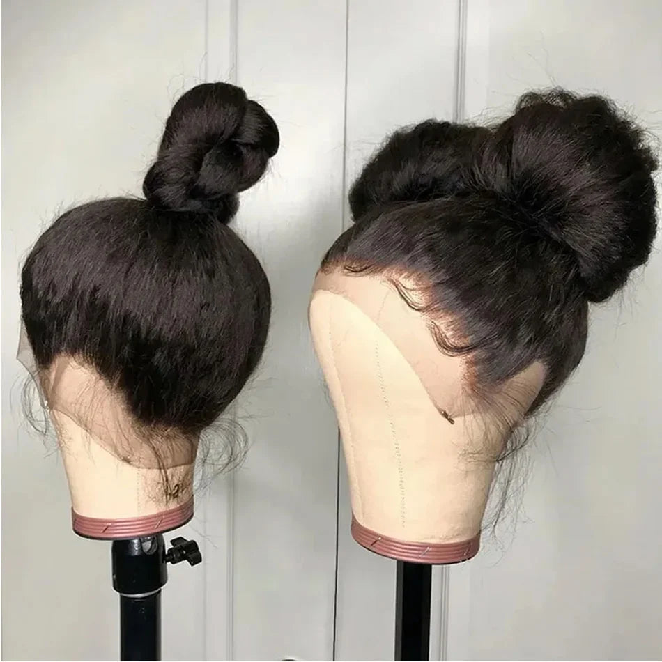 Peluca frontal de encaje completo, 13x6, rizada, lisa, de cabello humano, Yaki, recta, de encaje frontal, brasileña, sin pegamento, pre-arrancada para mujeres