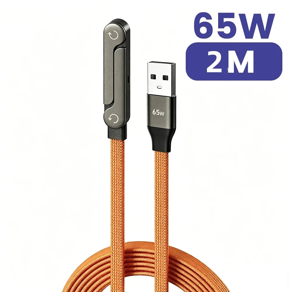 65W USB A To USB Type C Cable Quick Charge Phone Charger Cable Built In Foldable Stand Data Wire 2 in 1 USB C Charging Line