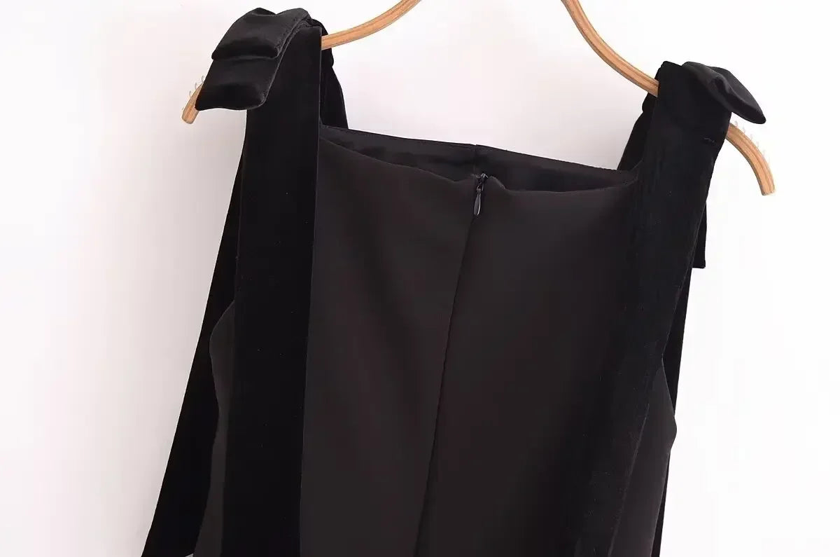 TFMLN Autumn New Women Dress 2024 Slim Chic Sleeveless Dress Bow Casual  Mini Frock Female Fashion Elegant Short Party Dress