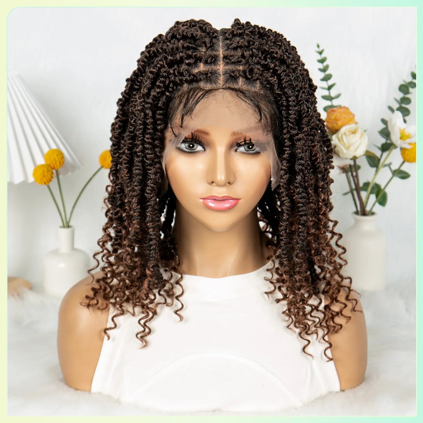 14Inch Full Lace Braided Wigs Synthetic Lace Frontal Twisted Braids Wigs with Baby Hair Knotless Box Braids Wig for Black Women