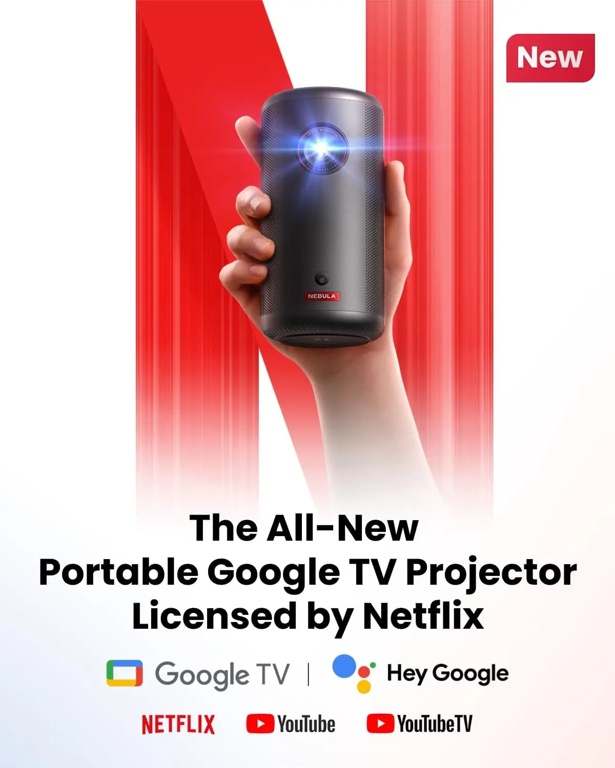 NEBULA Capsule 3 GTV Portable Mini Projector, Netflix Officially Licensed, 1080P Smart Projector with Wi-Fi (Refurbished)