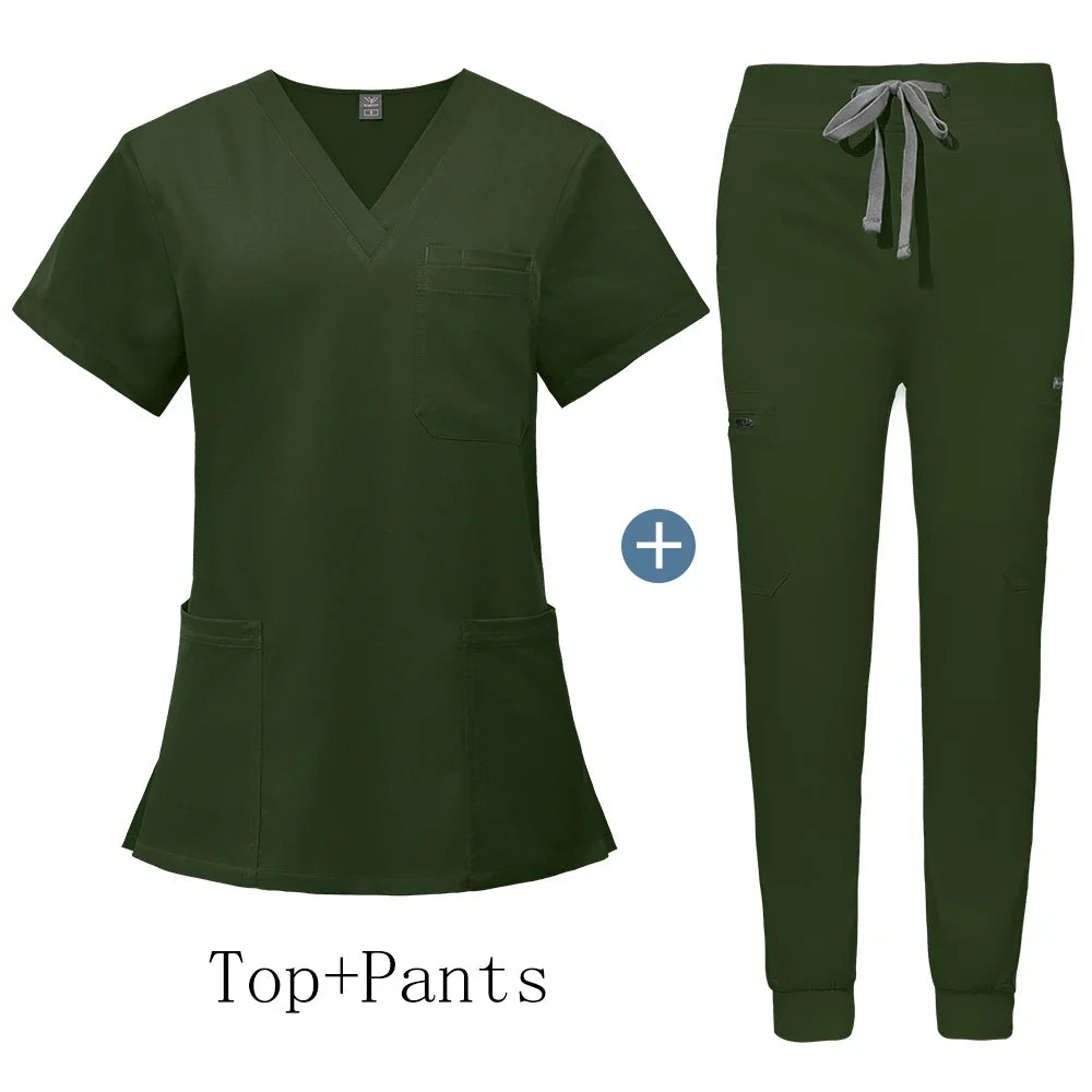 Unisex V-Neck Scrub Set with Jogger Pants