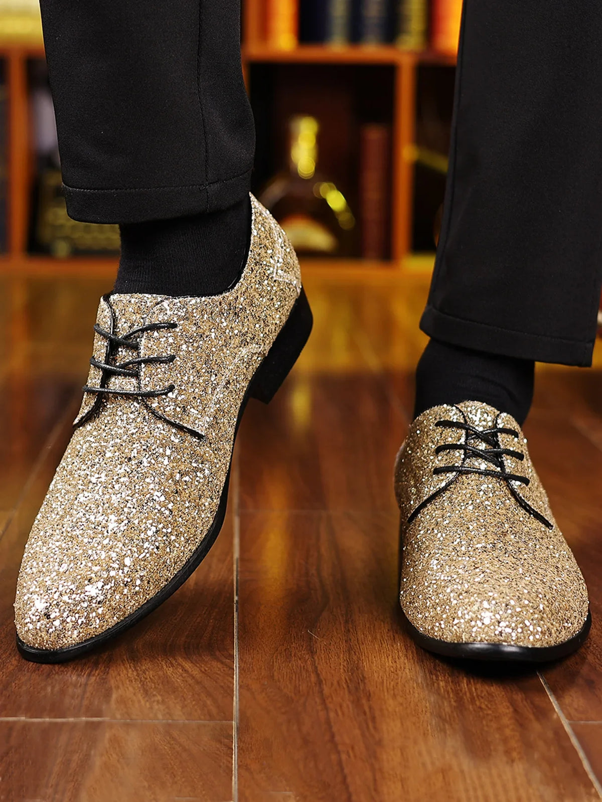 Luxury Men Dress Shoes Gold Silver Sequin Wedding Shoes High Quality Lace-Up  Oxford Shoes Fashion Designer Men Flats Large Size