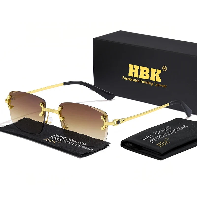 HBK Square Rimless Sunglasses Women Retro Metal Sun Glasses Men Luxury Party Business Gradient Shades 2024 Summer Style