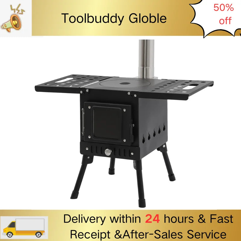 Folding Outdoor Camping Firewood Stove Adjust the Height Smoke Cleanly Outdoor Camping Stove Portable Tent Stove