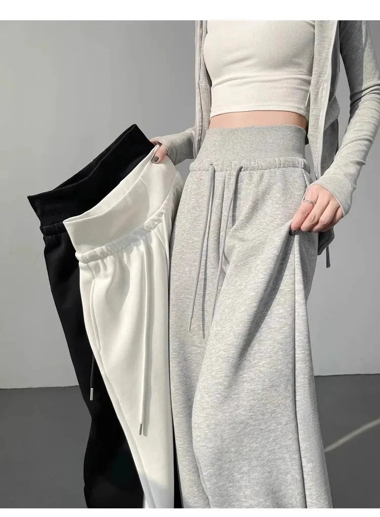 Pantalones rectos anchos de cintura alta sueltos grises para mujer