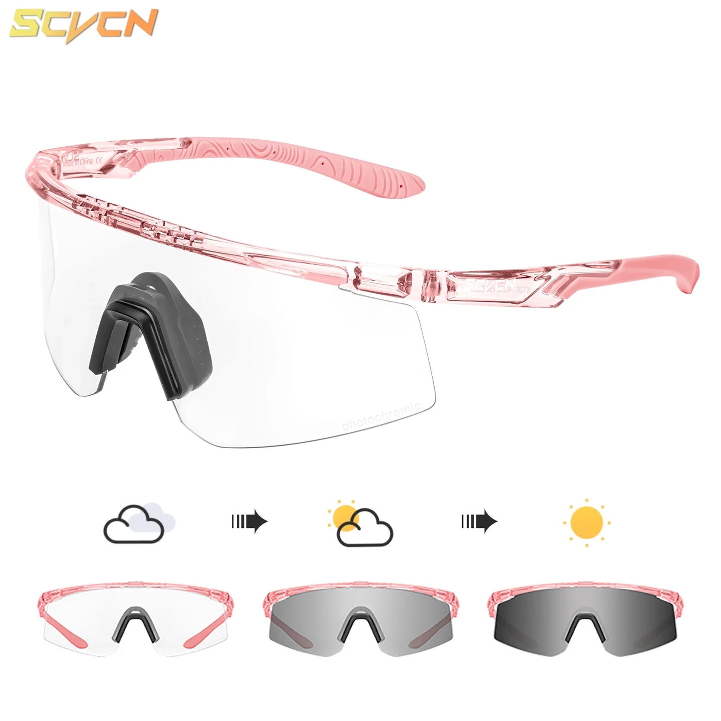 SCVCN Outdoor Photochromic Sunglasses Men Women Bicycl Cycling Glasses Sports MTB Driving Bike Eyewear Hiking UV400 Goggles New