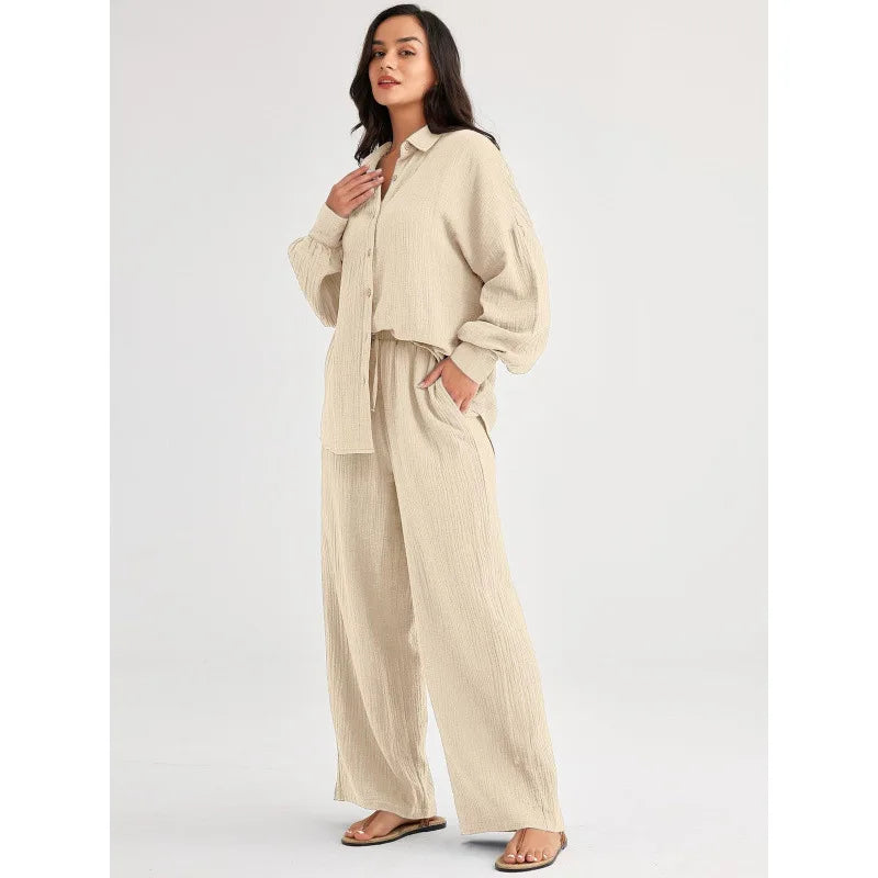 2026 Spring and Summer Casual Suit New Fashion Suit Loose Casual Top Wide Leg Pants Two-piece Set for Women