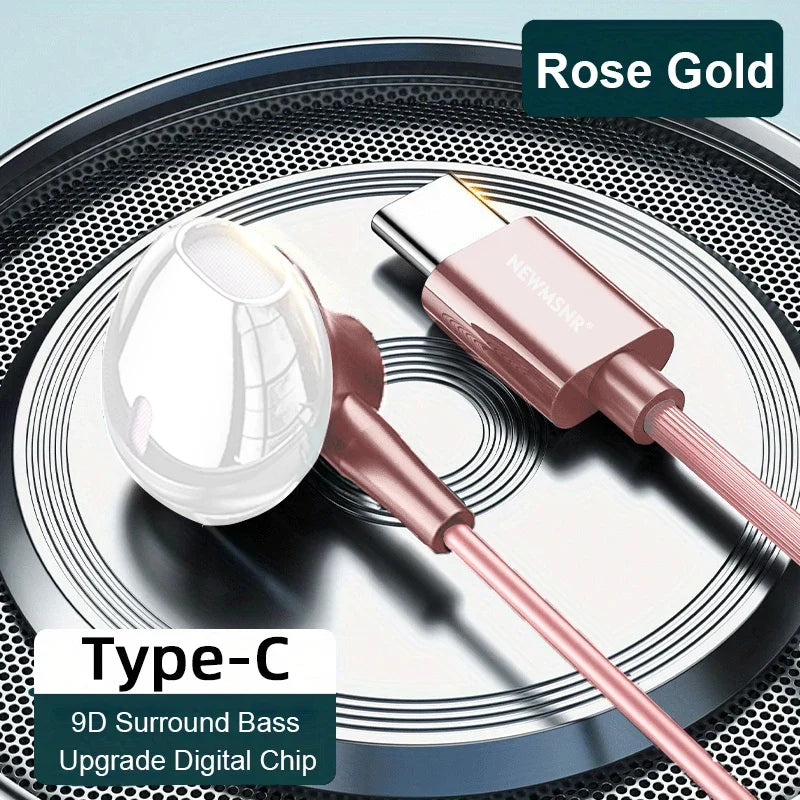 Type C&3.5mm Headphones HiFi Bass Stereo Volume Control Headset In HD Mic Wired Earbuds For IPhone15-17/Samsung Series Earphones