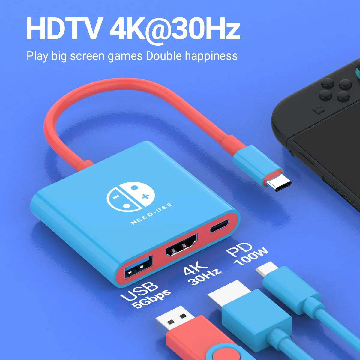 3 in 1 USB C Docking Station 4K HDMI GAME HUB Adapter 100W PD USB 3.0 Hub for Switch, MacBook & Phones