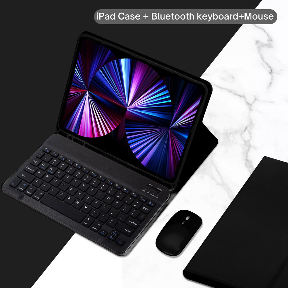 Funda de piel sintética para iPad con soporte y teclado