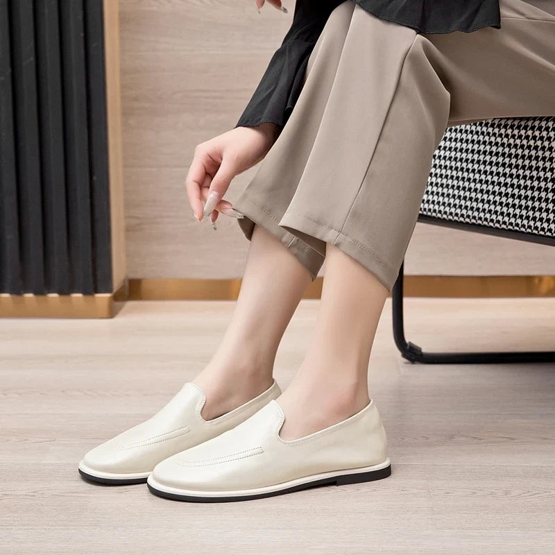 Women's Loafers Genuine Leathe 2026 Non-slip Flat Slip-on Shoes For Women Large-size Cow Suede Shallow-mouth Female Shoes