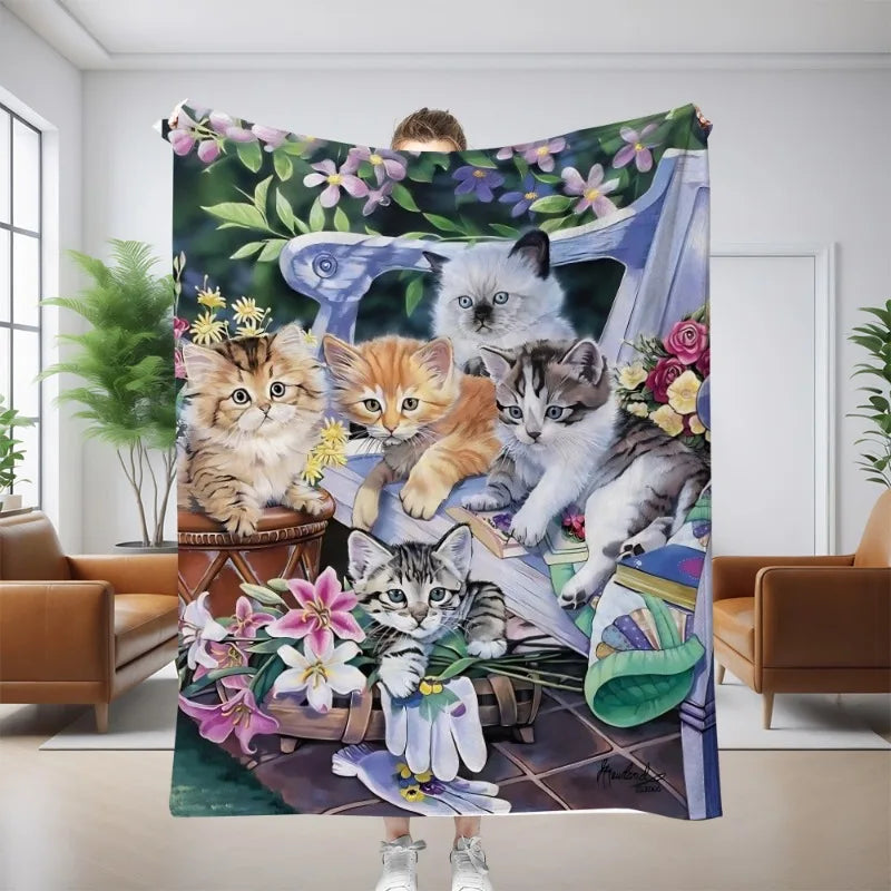 1PC Throw Cute Animals theme Cats Dogs Lover Flannel Blanket Gifts Soft Warm thin Blankets for Sofa Bed Car Camping all season