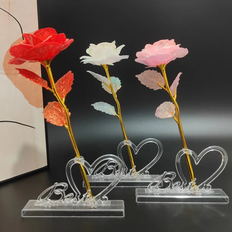 5/10/20PCS Valentine's Day Foil Plated Rose Gold Lasts Forever Love Wedding Decor Foil Rose Artificial Wedding Mother's Day Gift