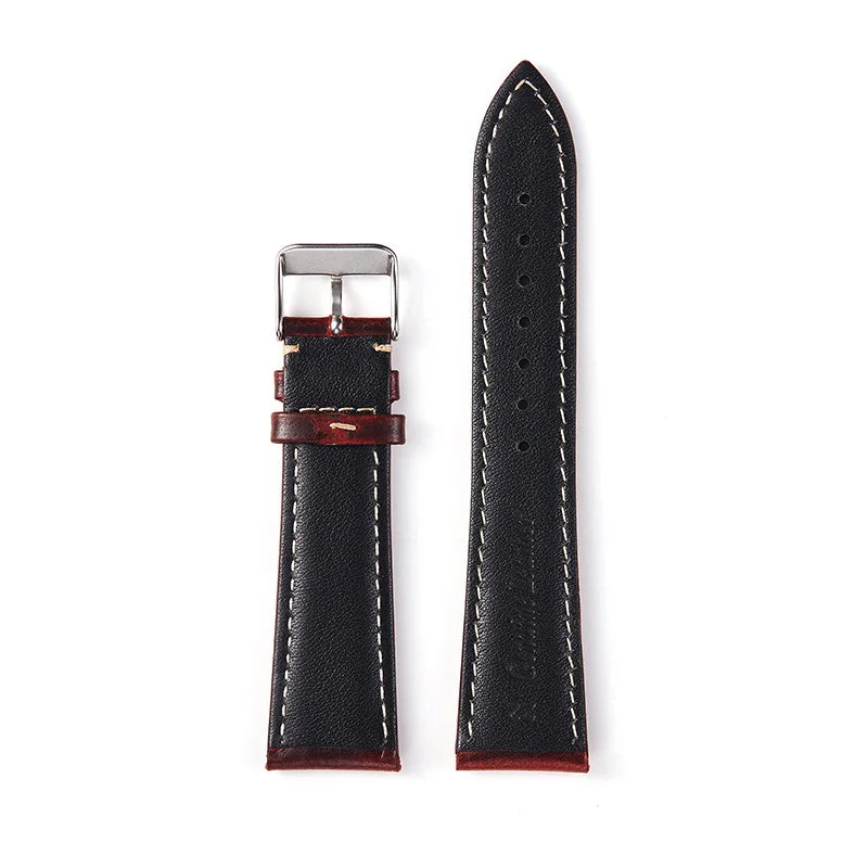 Garmin 18/20/22mm Quick Release Oil Wax Cowhide Leather Band with Contrast Stitching