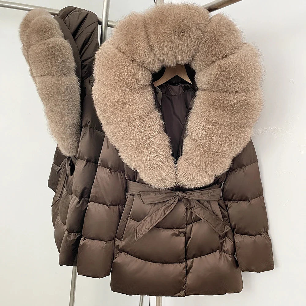 Natural Fur Collar Down Jacket Women Winter 2026 High Quality Duck Down Puffer Parka Windproof Warm Down Coat Outerwear New