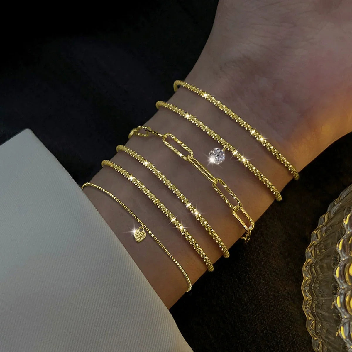 5pcs/set Rhinestone Butterfly Bracelet Set for Women Korean Fashion